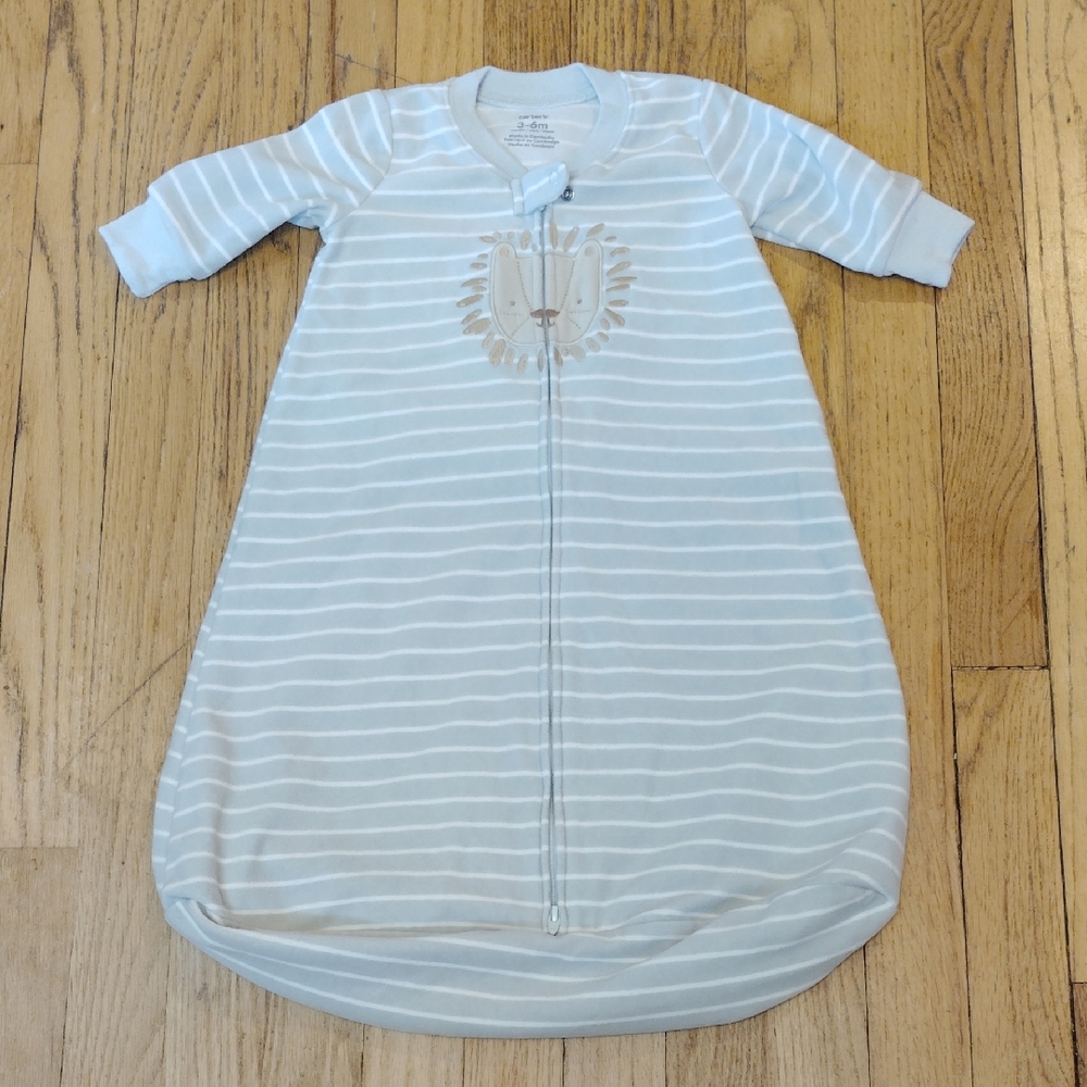 Carter's Light Gray and White Striped Baby Sleep Sack with Lion Appliqué